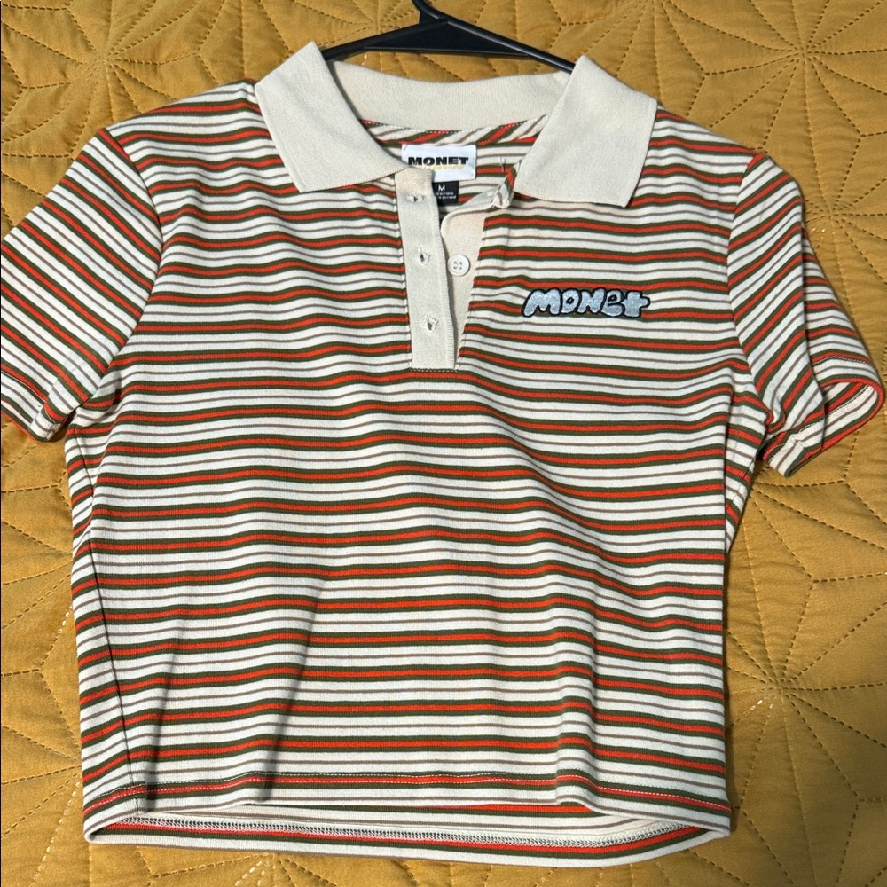 Monet Kids Polo Shirt - Red, White, and Green Stripes